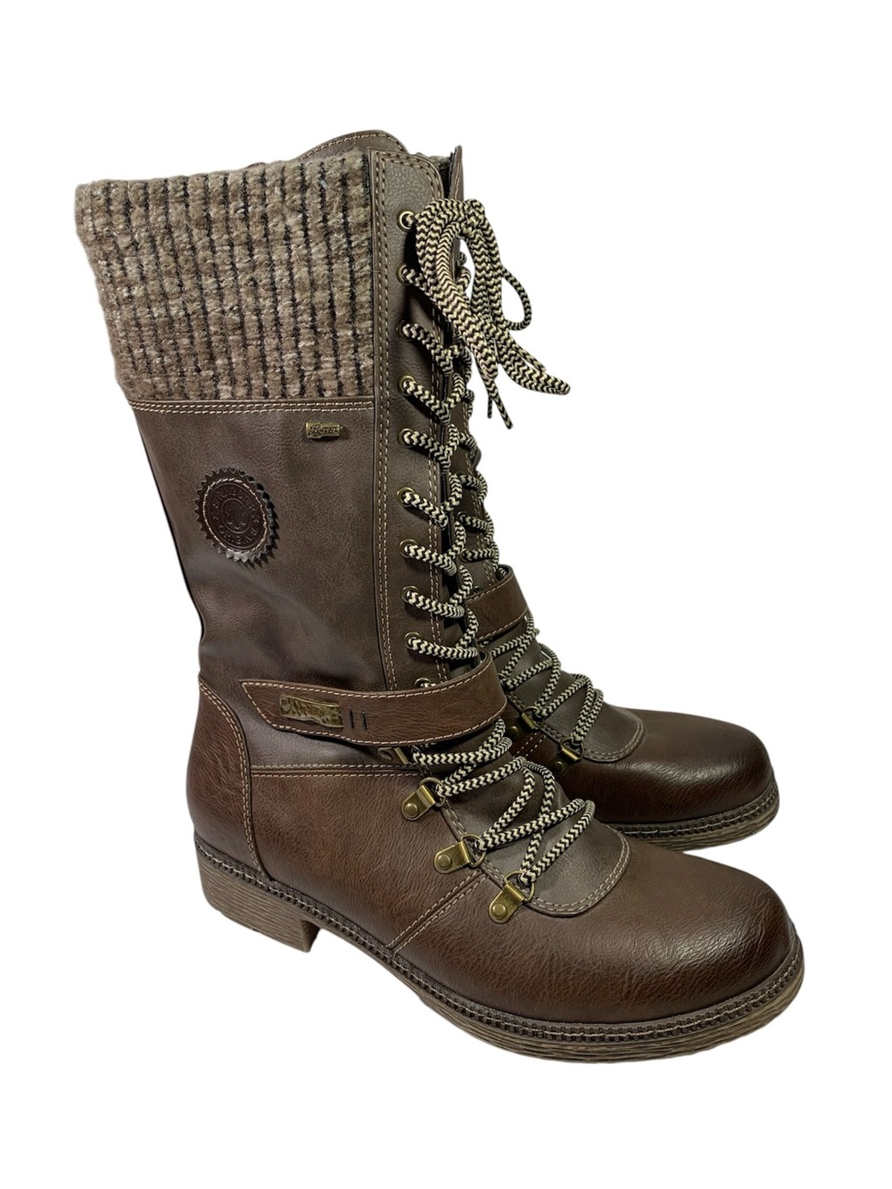 Spring Step Relife Ababi Brown Lace-Up Knit Cuff Combat Boots Size 10.5